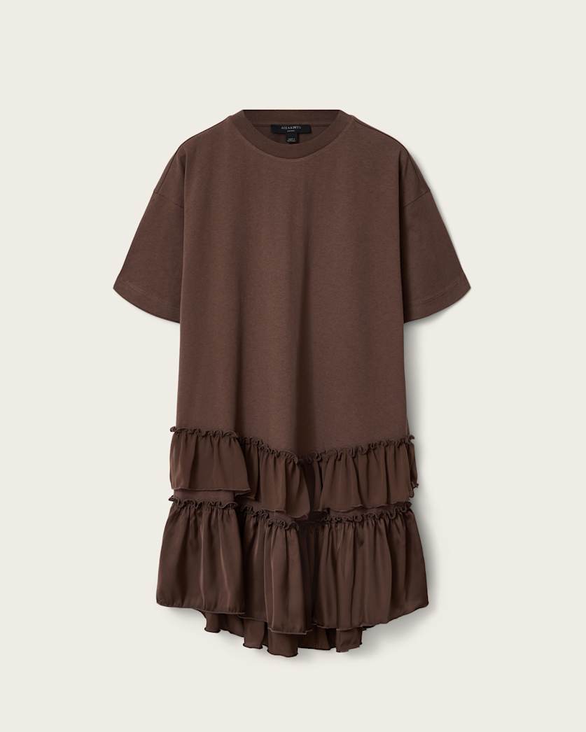 Feyre Relaxed Fit Mini Dress Bitter Brown | ALLSAINTS
