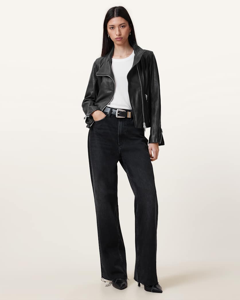 Ellis Leather Funnel Neck Biker Jacket
