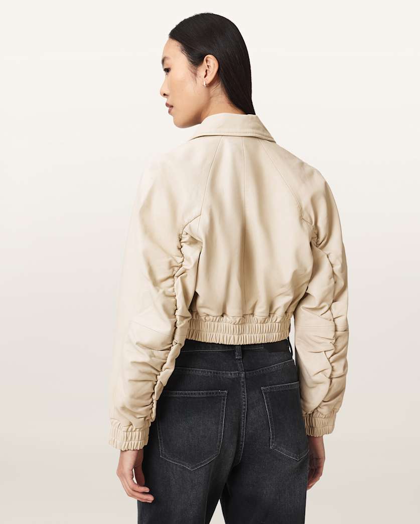 Anouk Cropped Leather Bomber Jacket