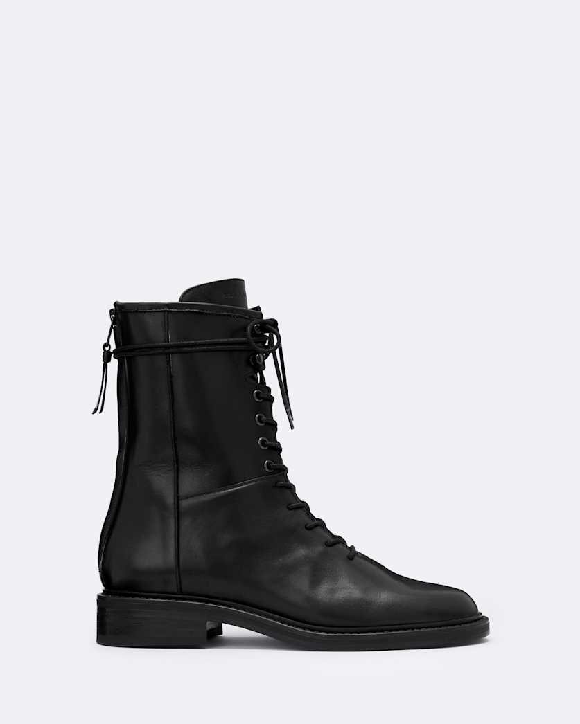Misty Back-Zip Leather Military Boots