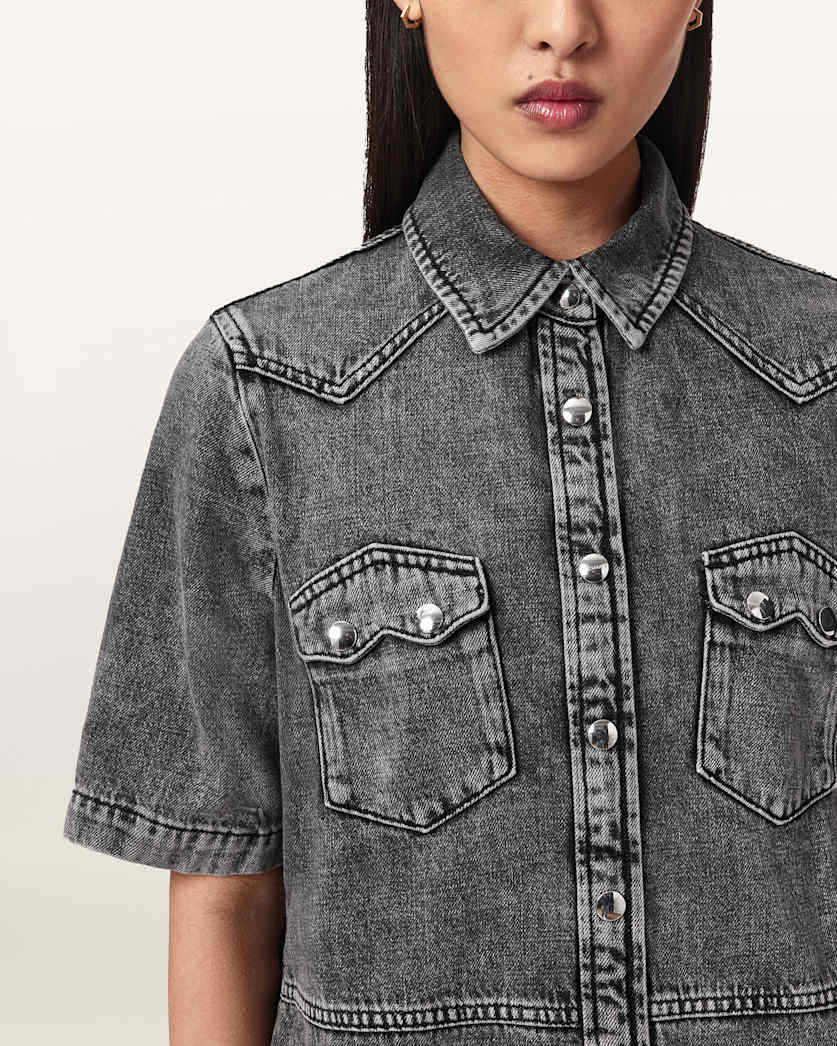 Rock Denim Mini Dress Washed Grey | ALLSAINTS