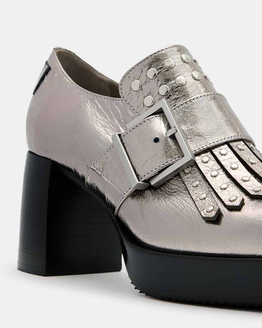Zia Studded Leather Heeled Loafers