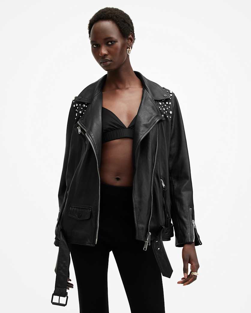 Billie Embellished Leather Biker Jacket