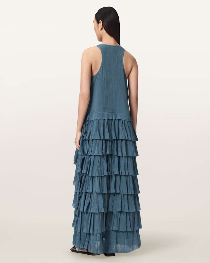 Cavarly Crepe Tiered Ruffle Maxi Dress