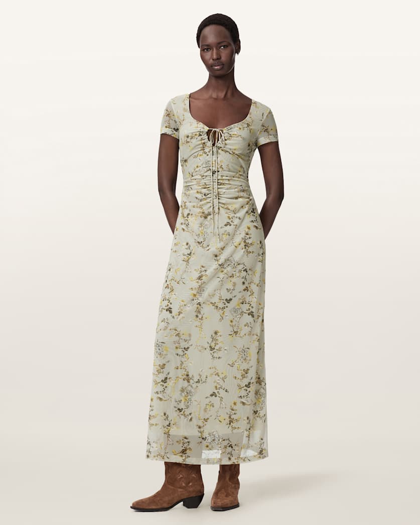 Gabby Floral Print Mesh Maxi Dress