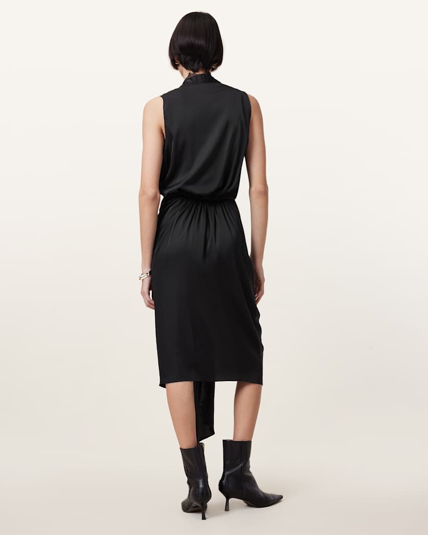 Abi Lace Trim Draped Midi Dress