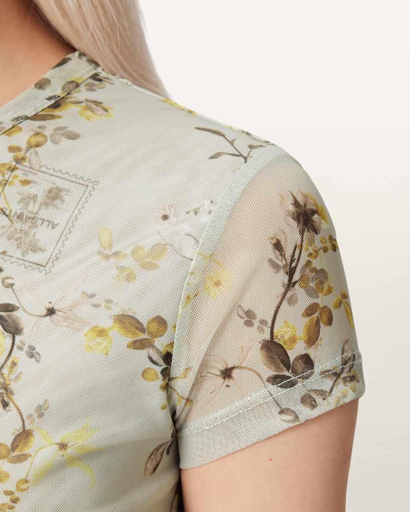 Ellie Mesh Floral Print Slim T-Shirt