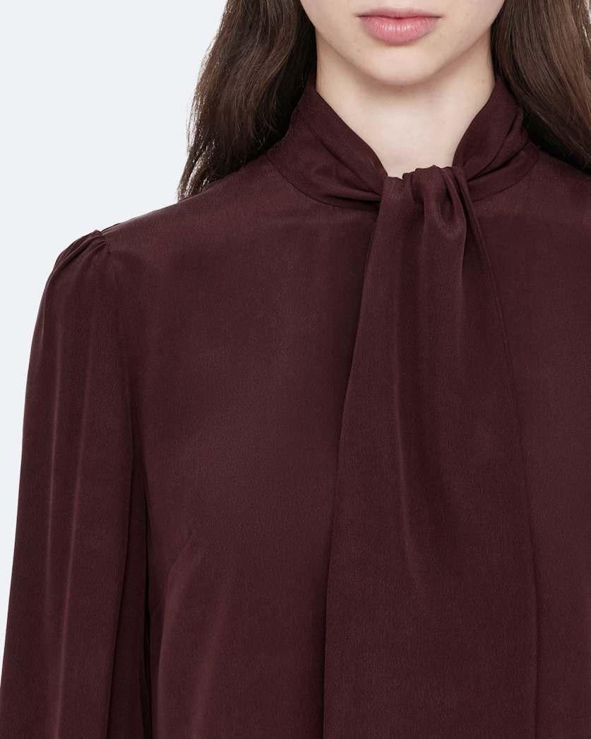 Tie-neck silk knee-length dress