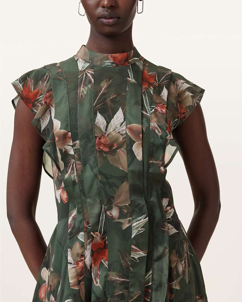 Fleur Printed Asymmetric Mini Dress