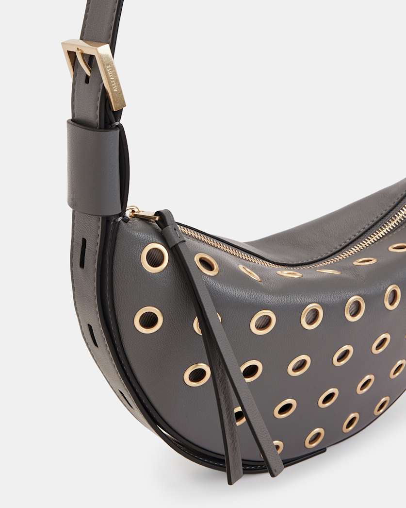 Half Moon Leather Eyelet Crossbody Bag