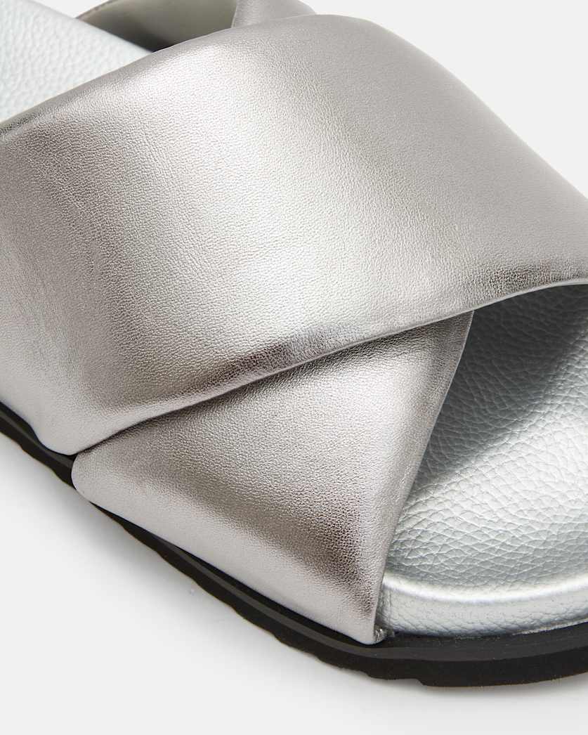 Saki Metallic Leather Crossover Sandals