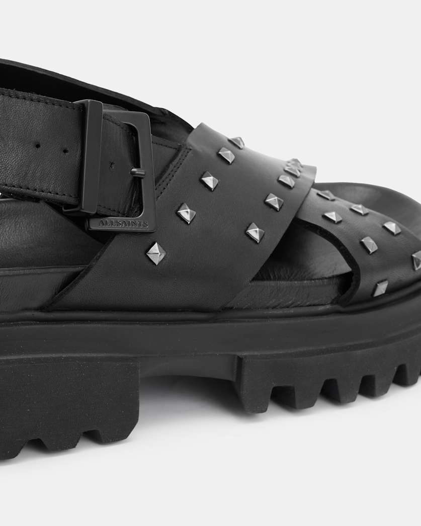 Cosmo Leather Studded Crossover Sandals