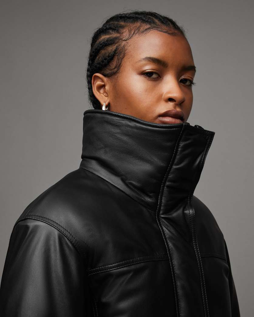 Sloane Padded Leather Bomber Jacket