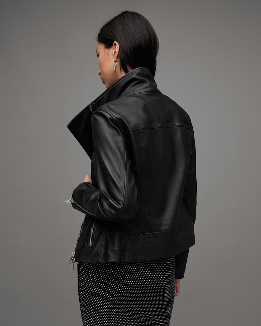 Ellis Funnel Neck Leather Biker Jacket