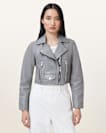 Elora Cropped Slim Leather Biker Jacket