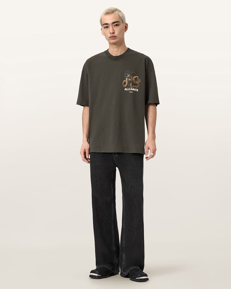 Reticulate Oversized Graphic Snake Print T-Shirt