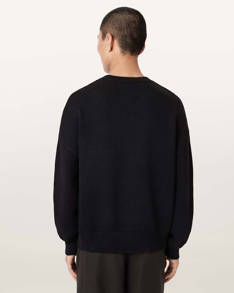 Crossed Oversized Crew Neck Embroidered Jumper