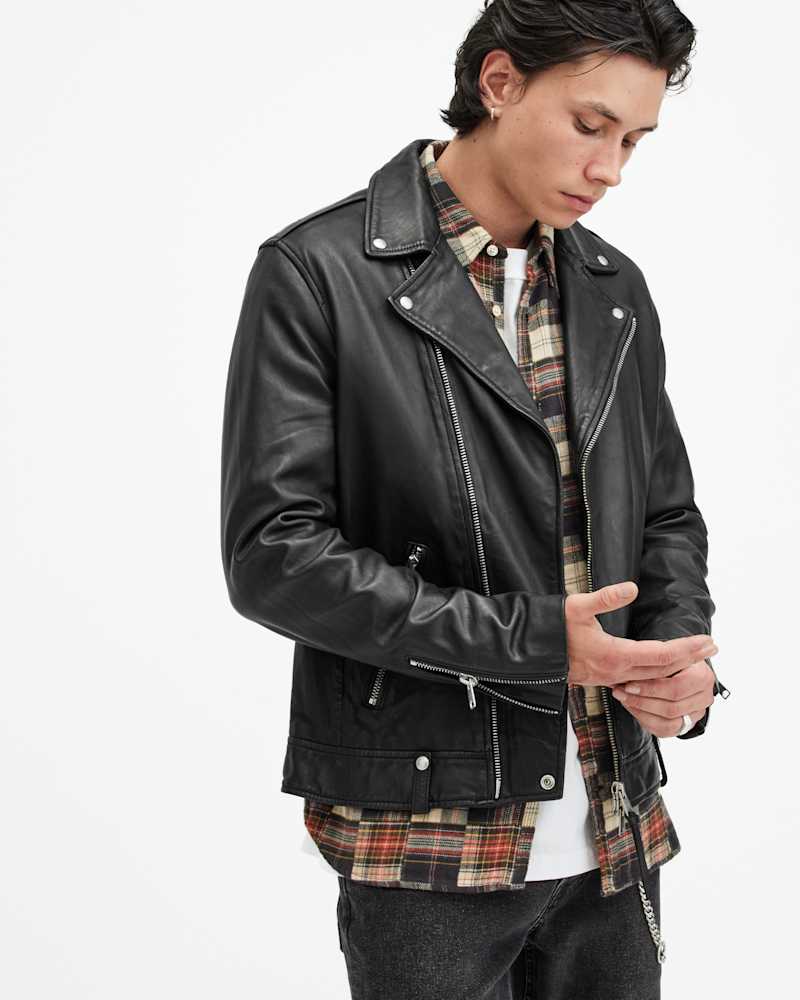 Milo Asymmetric Zip Leather Biker Jacket
