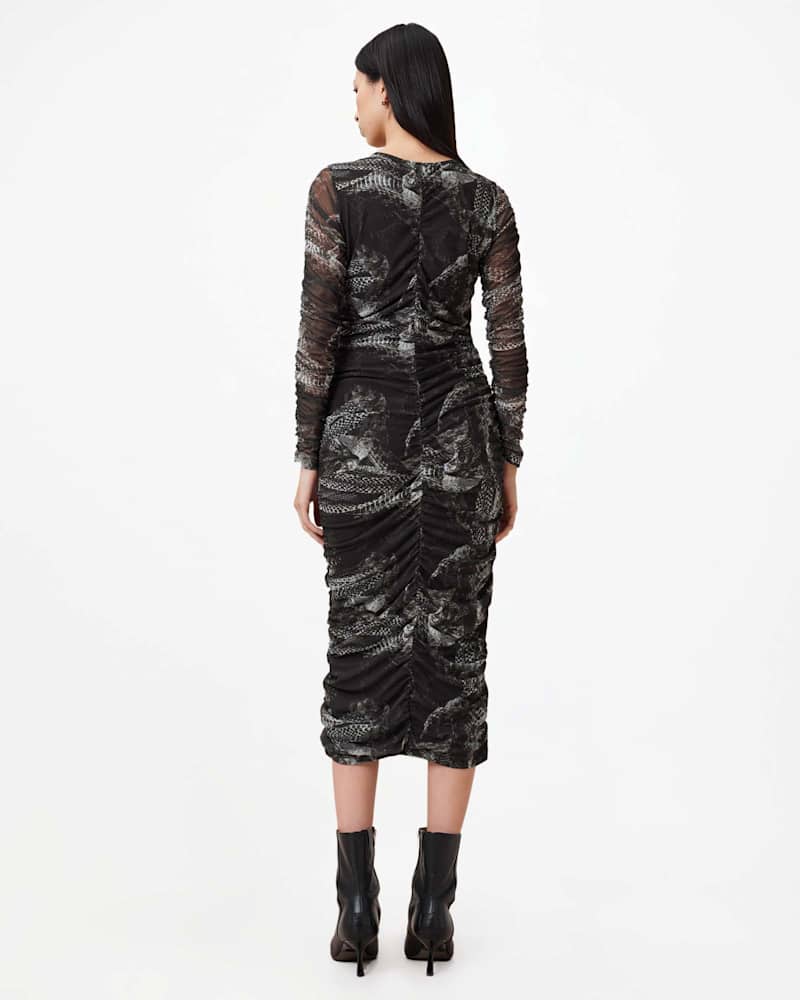 Keiko Mesh Gathered V-Neck Midi Dress