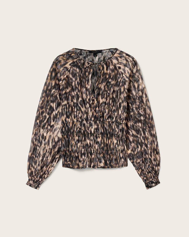 Cern Animal Print Shirred Top