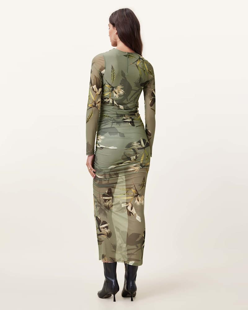 Hanako Print Mesh Wrap Maxi Dress
