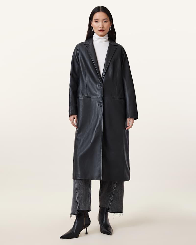 Aire Long Line Leather Coat
