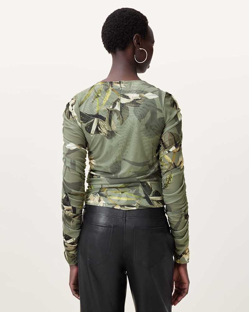 Hanako Print Mesh Wrap Top