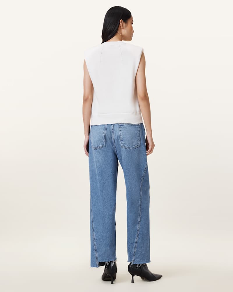 Fox Asymmetric Hem Wide Leg Denim Jeans