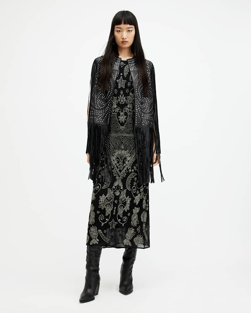 Elias Studded Tassel Leather Gilet