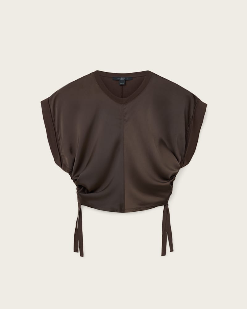 Mira Cropped Satin Drawcord T-Shirt 