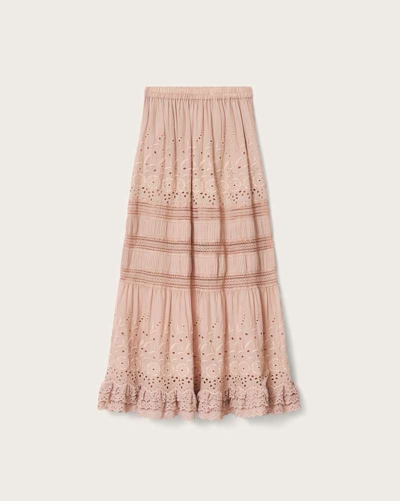 Camille Embroidered Tiered Maxi Skirt