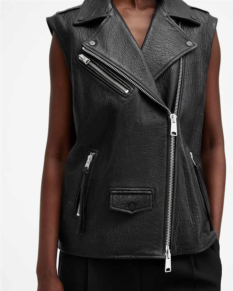 Billie Relaxed Fit Leather Biker Gilet