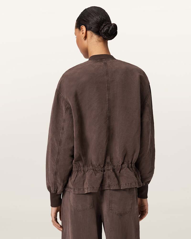 Sofi Linen Blend Drawstring Bomber Jacket
