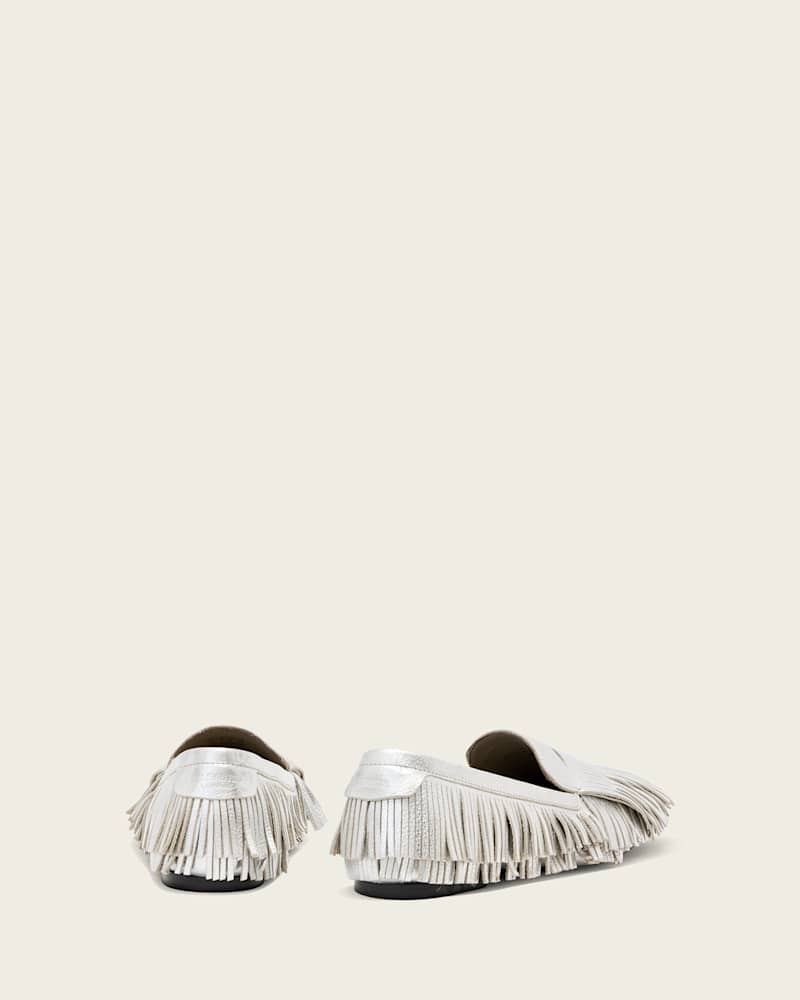 Sandy Metallic Fringe Loafers