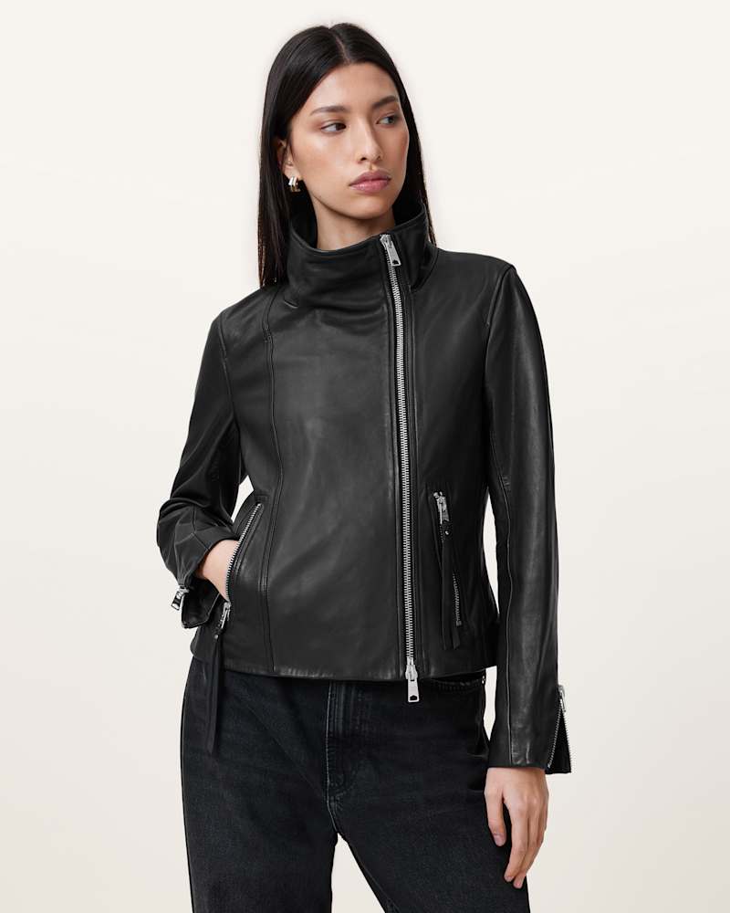 Ellis Leather Funnel Neck Biker Jacket