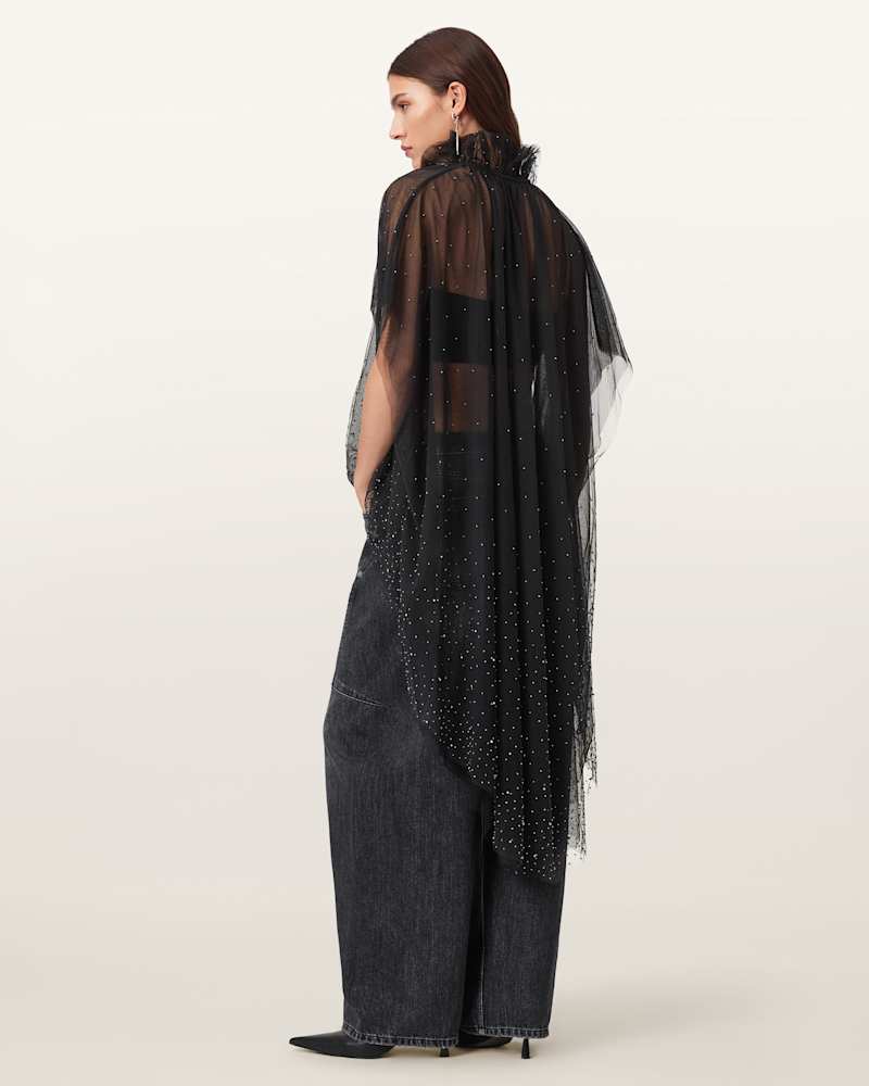 Sez Embellished Tulle Cape
