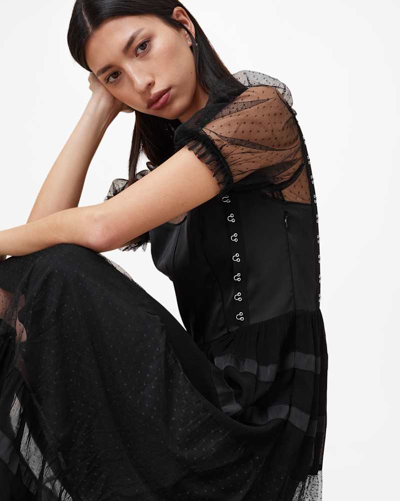 Ryla Polka Dot Mesh Maxi Dress