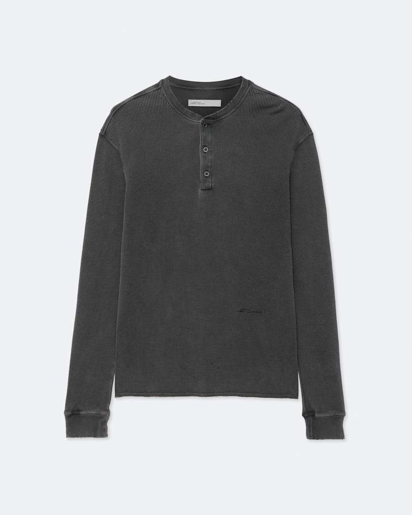 Raine Waffle-Knit Long-Sleeve Henley Top