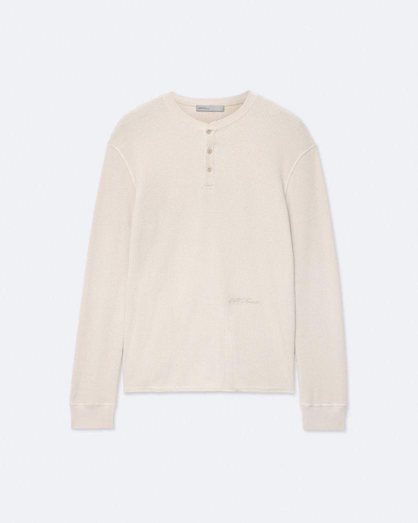 Raine Waffle-Knit Long-Sleeve Henley Top
