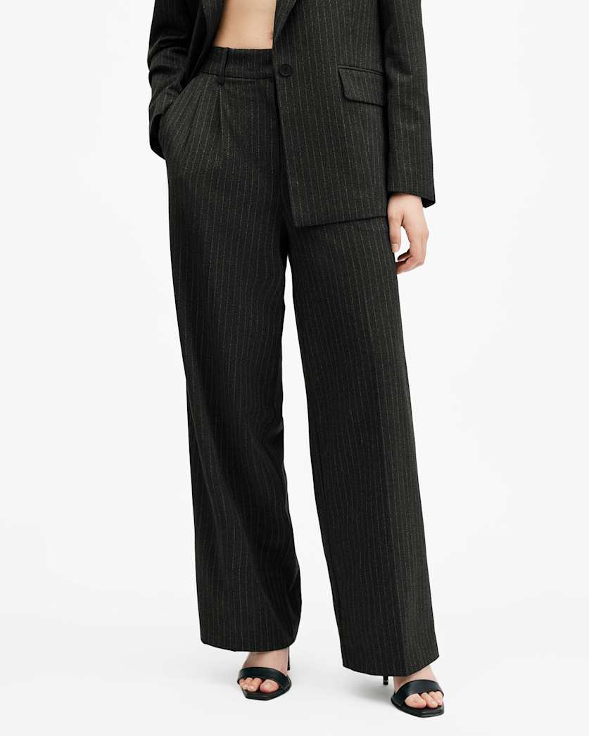 Averie Pinstriped Wide Leg Pants Grey ALLSAINTS US