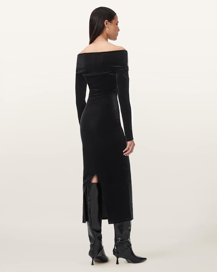 all saints dress black AllSaints Cotton Zia Asymmetric Mini Dress, Size: UK 16/US 12, Flight Lining 100% Polyester. AllSaints Women's Delta Velvet Midi
