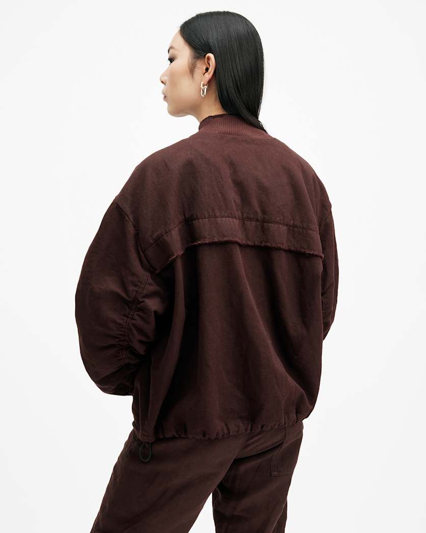 Rue Linen Blend Denim Bomber Jacket