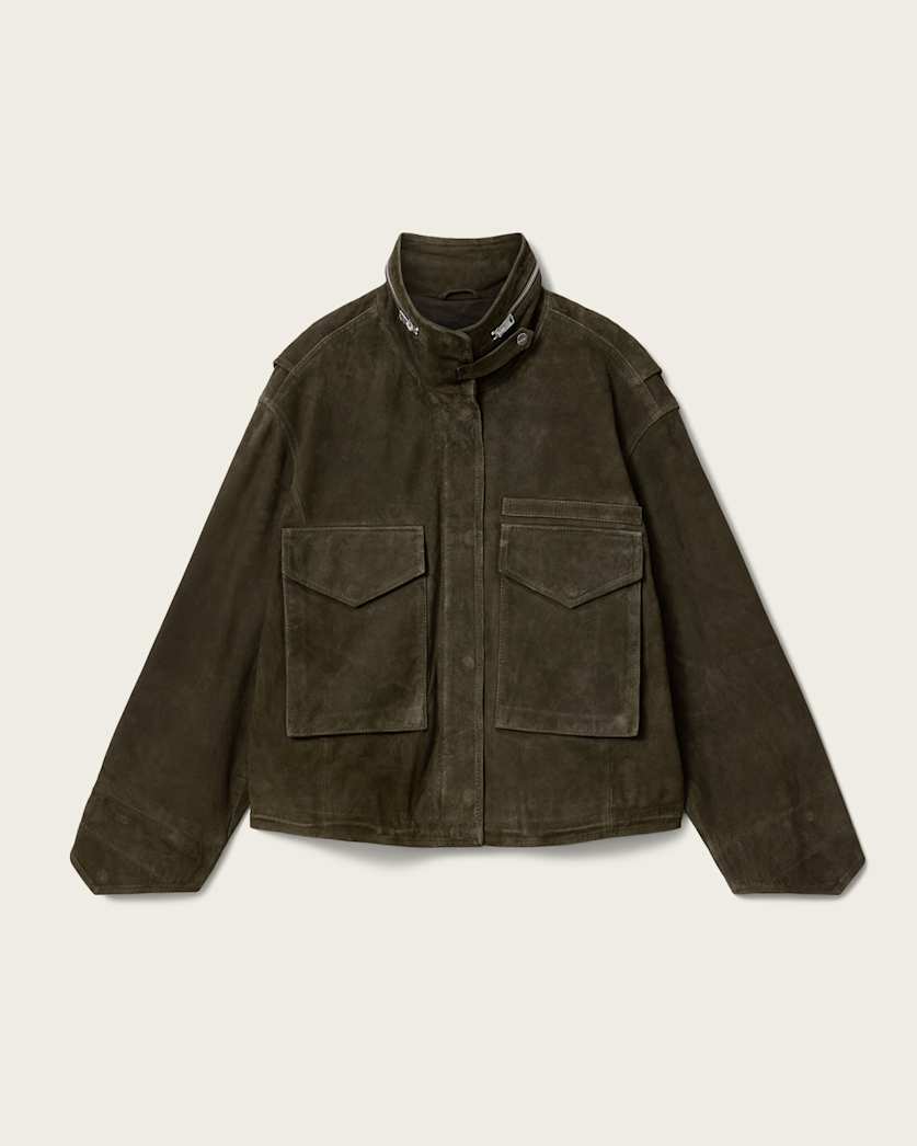 Clay Funnel Neck Suede Cropped Jacket