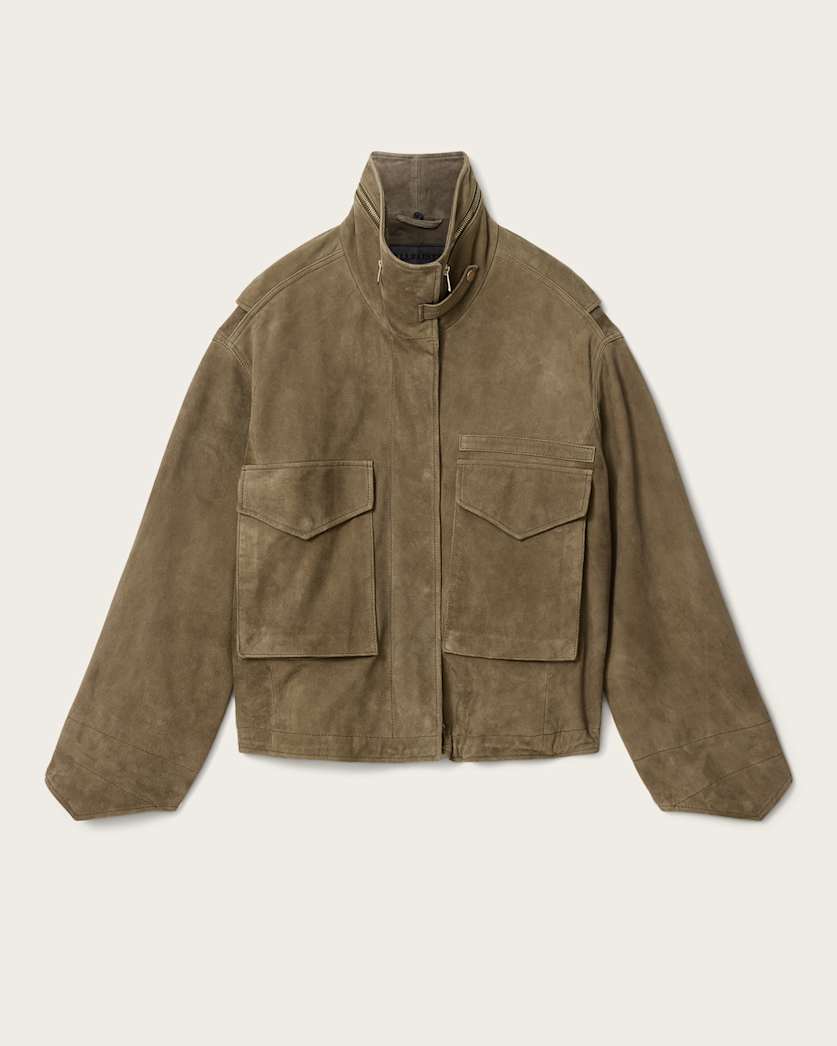 Clay Funnel Neck Suede Cropped Jacket