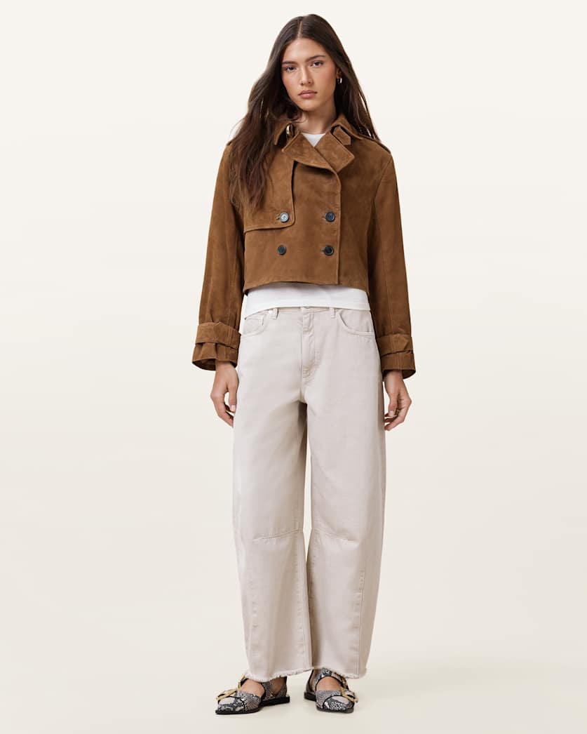 Hendry Cropped Suede Trench Coat