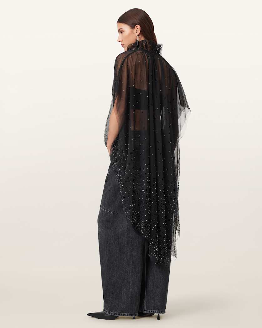 Sez Embellished Tulle Cape
