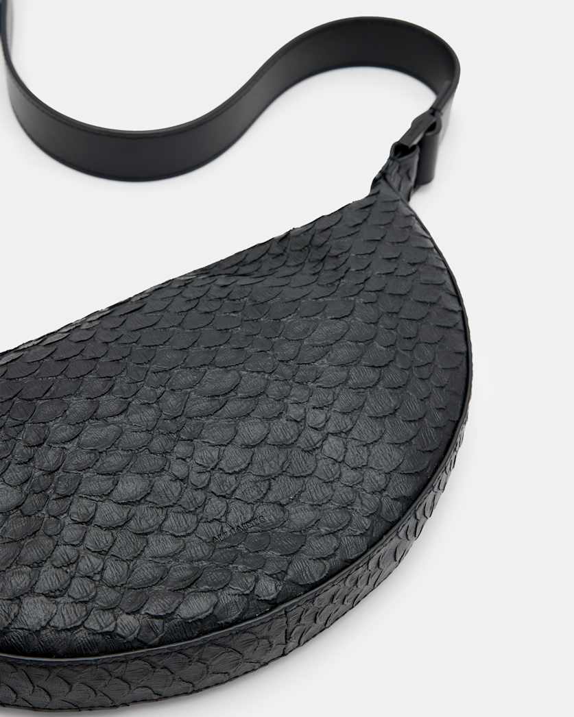 Half Moon Snake Effect Leather Bag