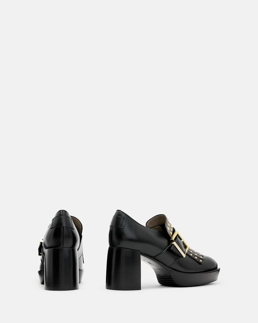 Zia Studded Leather Heeled Loafers