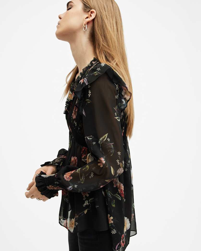 Iryna Frill Printed Sheer Top