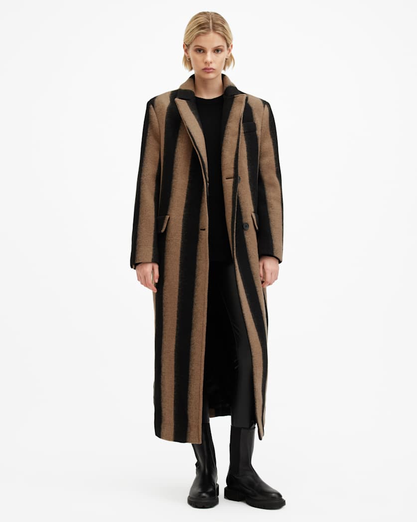 James Wool Blend Striped Maxi Coat